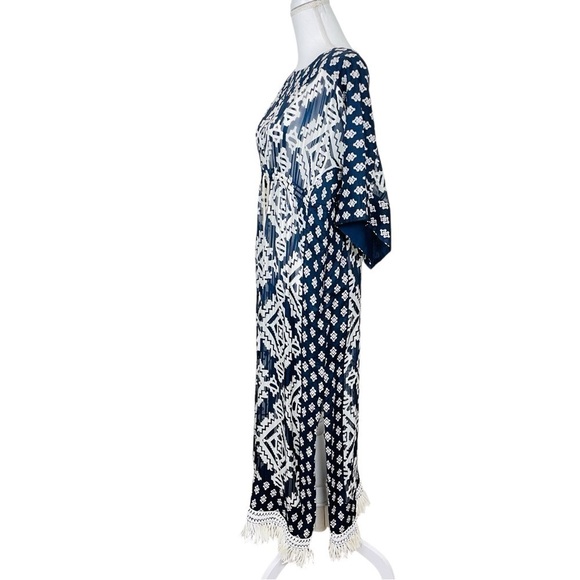 NEW Tory Burch Beatrice Dress Tapestry Geo  Cover Up Caftan Dress Fringe Size 4 - Picture 12 of 16